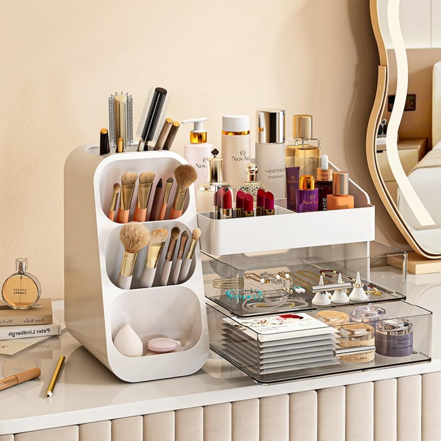 Makeup Organizer with Drawers – White Cosmetic Storage for Vanity