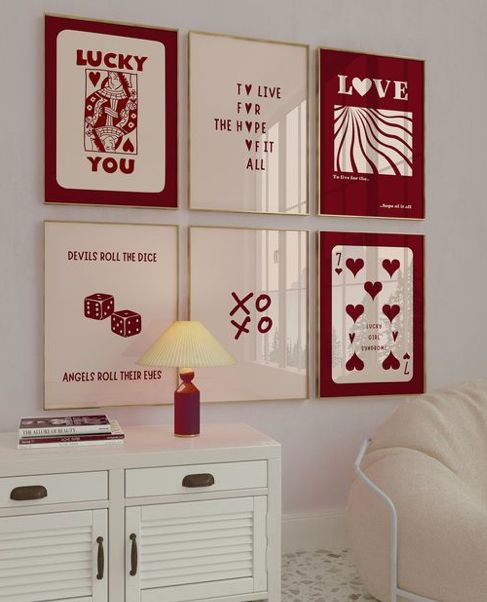 Aesthetic Red Lip & Cherry Bow Canvas Print – Modern Wall Art
