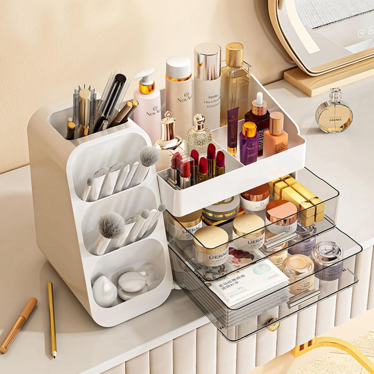 Makeup Organizer with Drawers – White Cosmetic Storage for Vanity