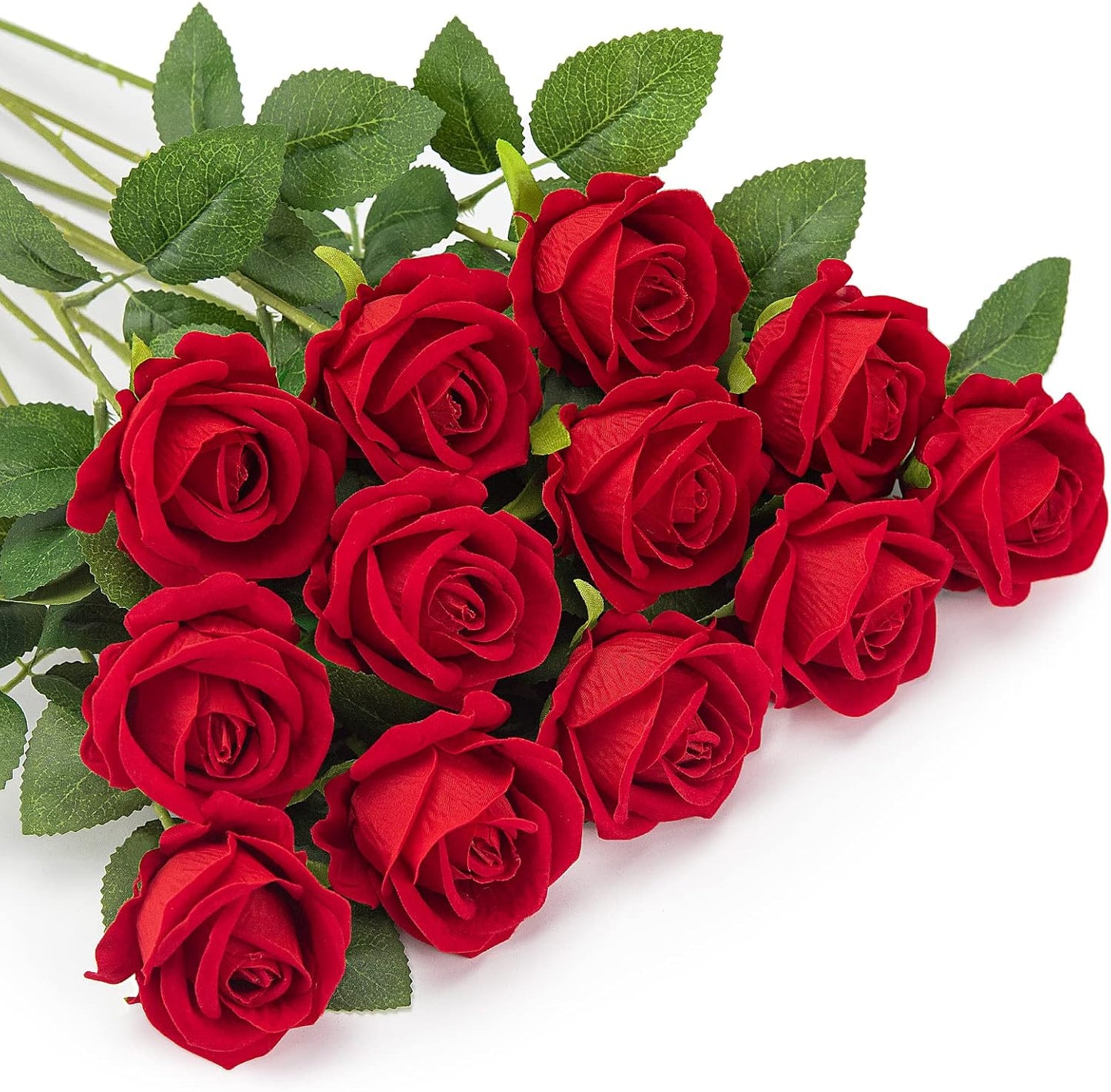 12pcs Red Faux Roses – Long Stem Flowers for Decor