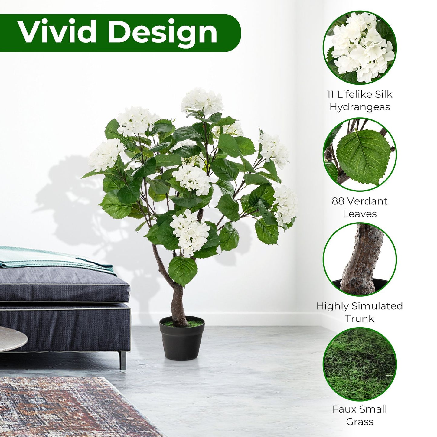 Elegant Artificial Hydrangea Tree – 11 White Blossoms for Timeless Beauty