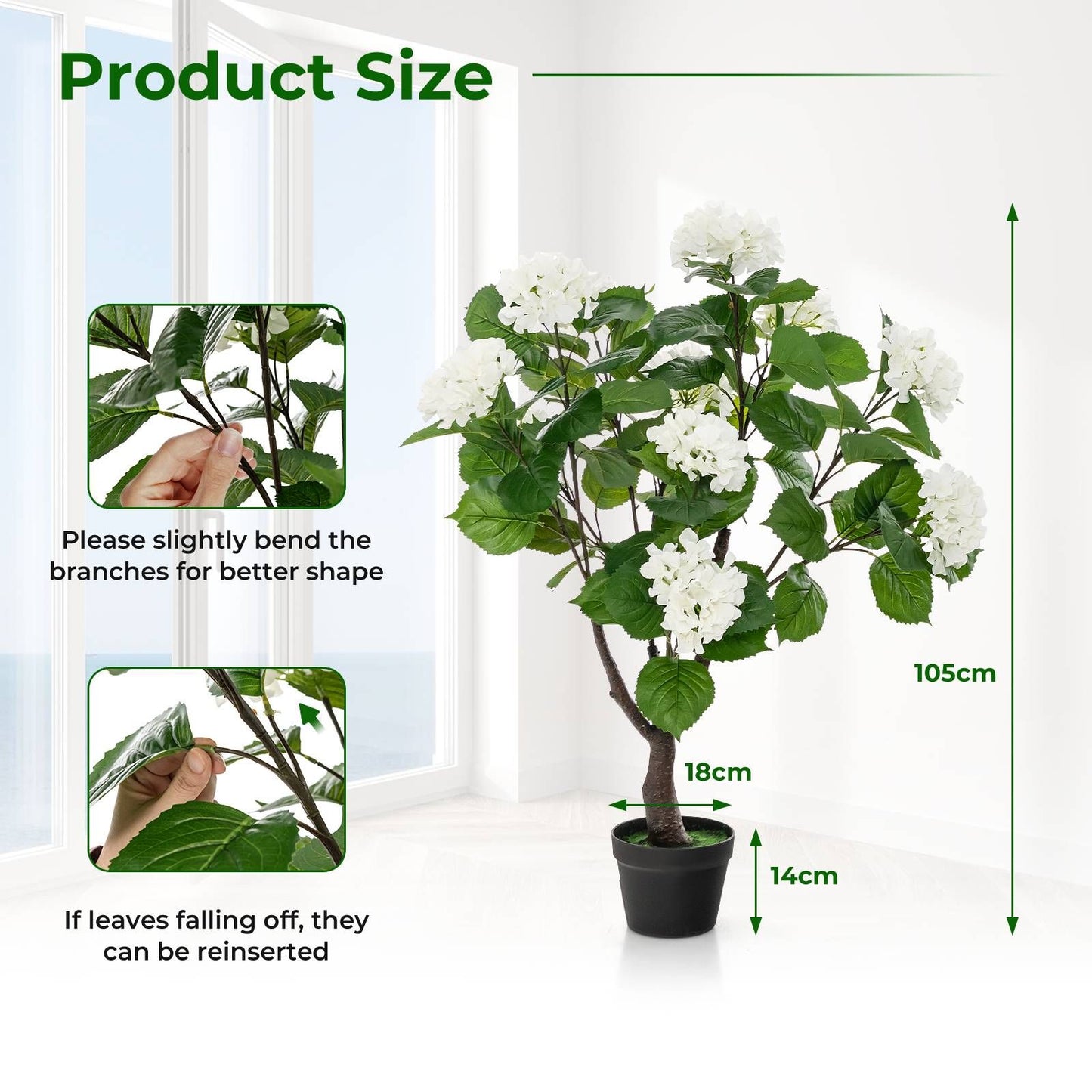 Elegant Artificial Hydrangea Tree – 11 White Blossoms for Timeless Beauty