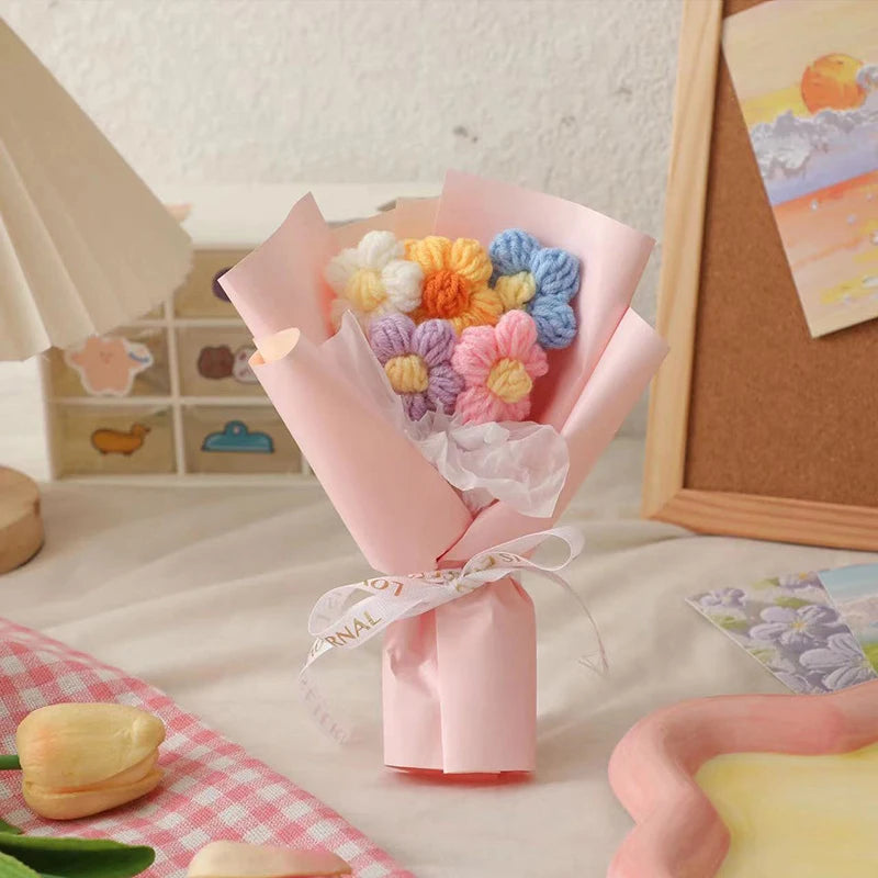 Handmade Mini Crochet Flower Bouquet – Colorful Home Decor