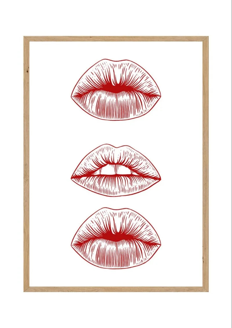 Aesthetic Red Lip & Cherry Bow Canvas Print – Modern Wall Art