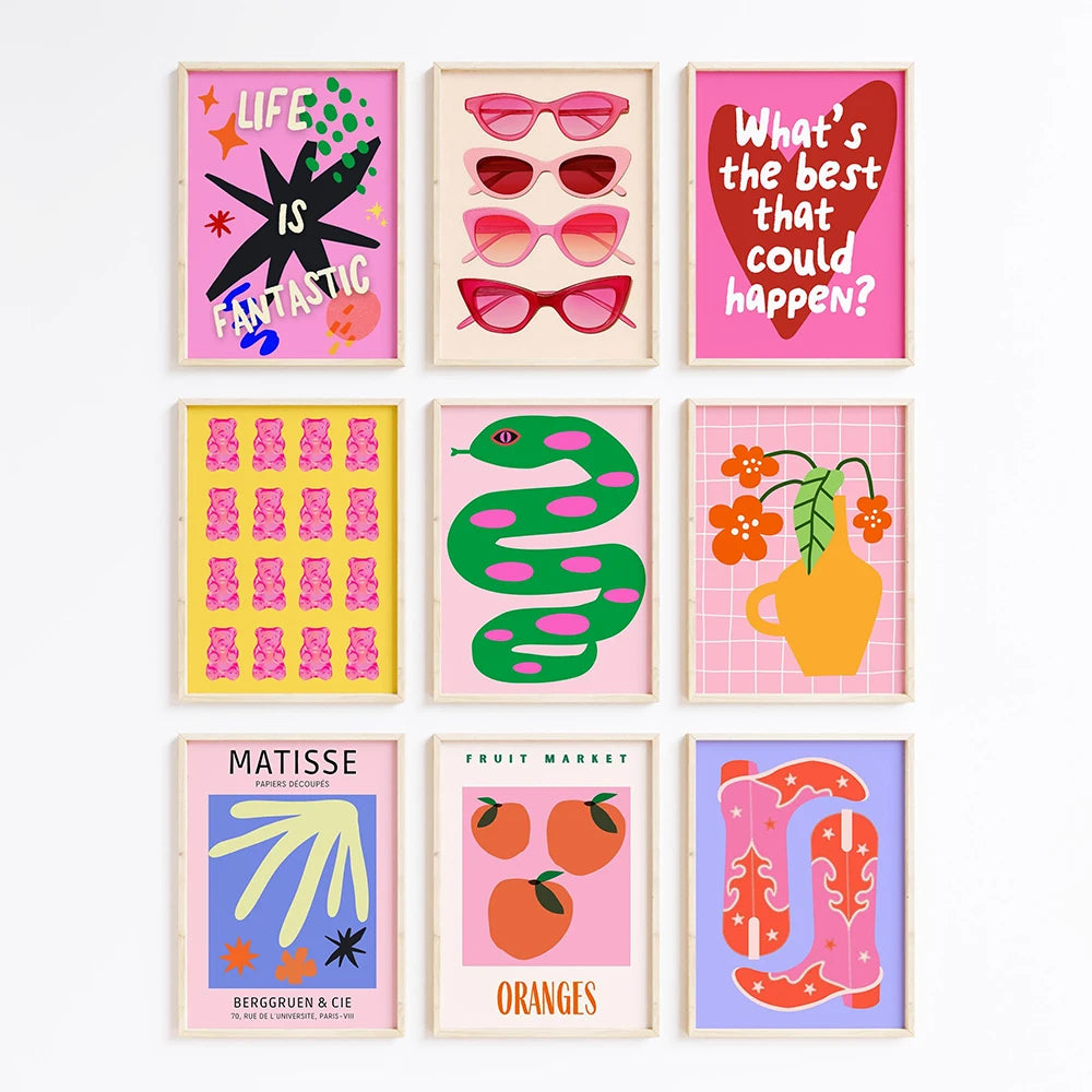 Trendy Maximalist Poster Set – Hot Pink Dopamine Wall Art