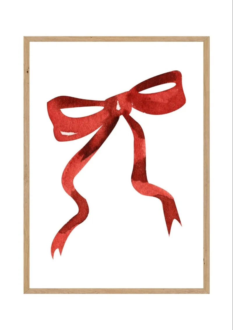 Aesthetic Red Lip & Cherry Bow Canvas Print – Modern Wall Art