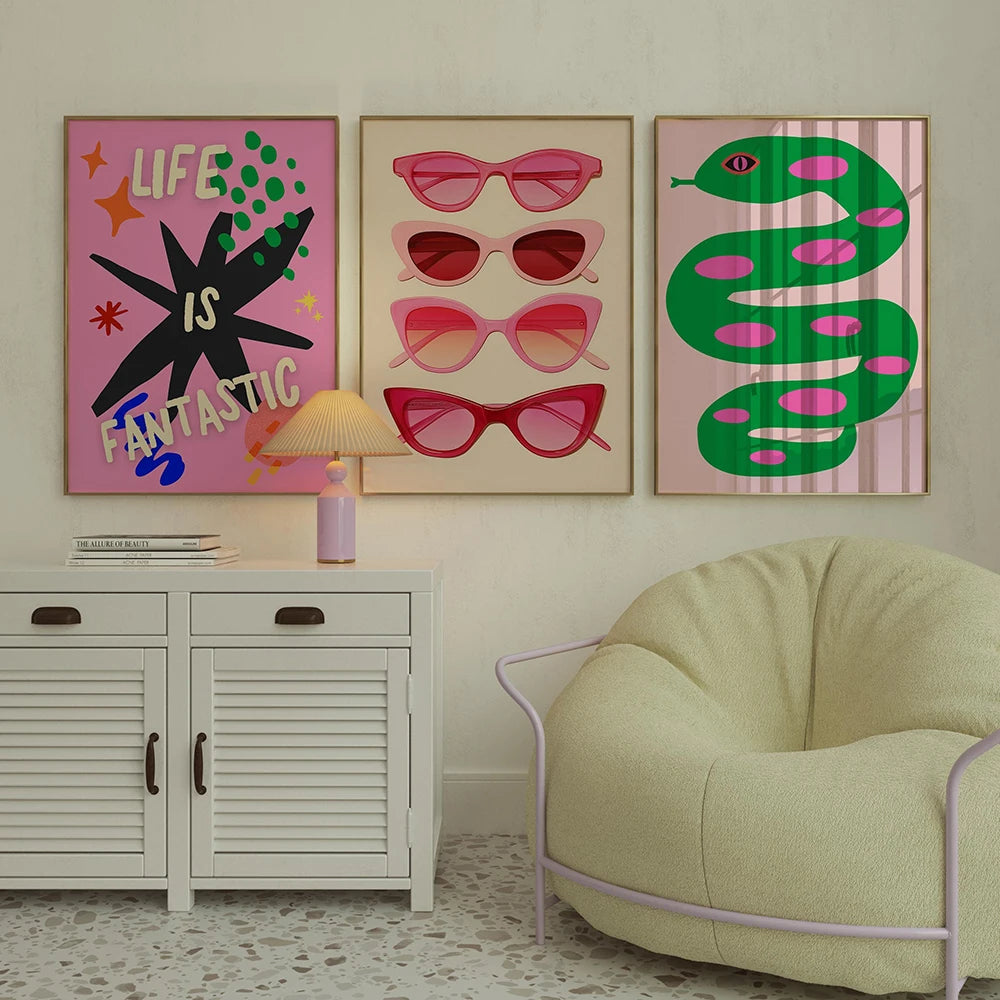 Trendy Maximalist Poster Set – Hot Pink Dopamine Wall Art