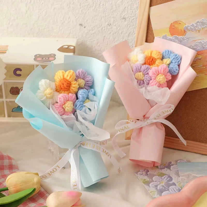 Handmade Mini Crochet Flower Bouquet – Colorful Home Decor
