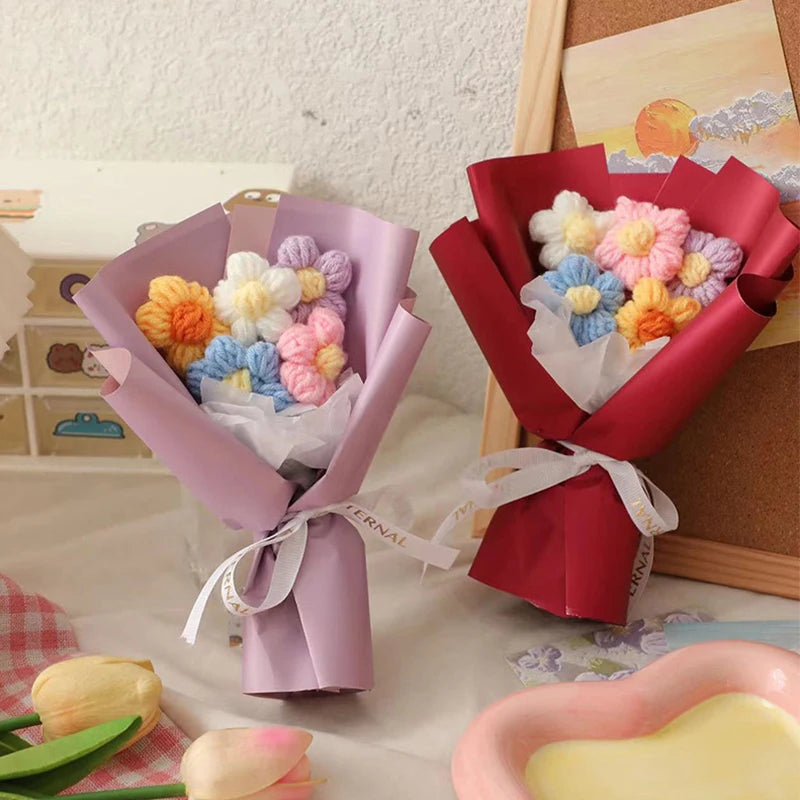 Handmade Mini Crochet Flower Bouquet – Colorful Home Decor