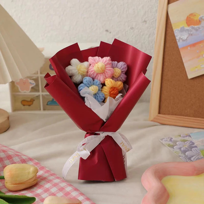 Handmade Mini Crochet Flower Bouquet – Colorful Home Decor
