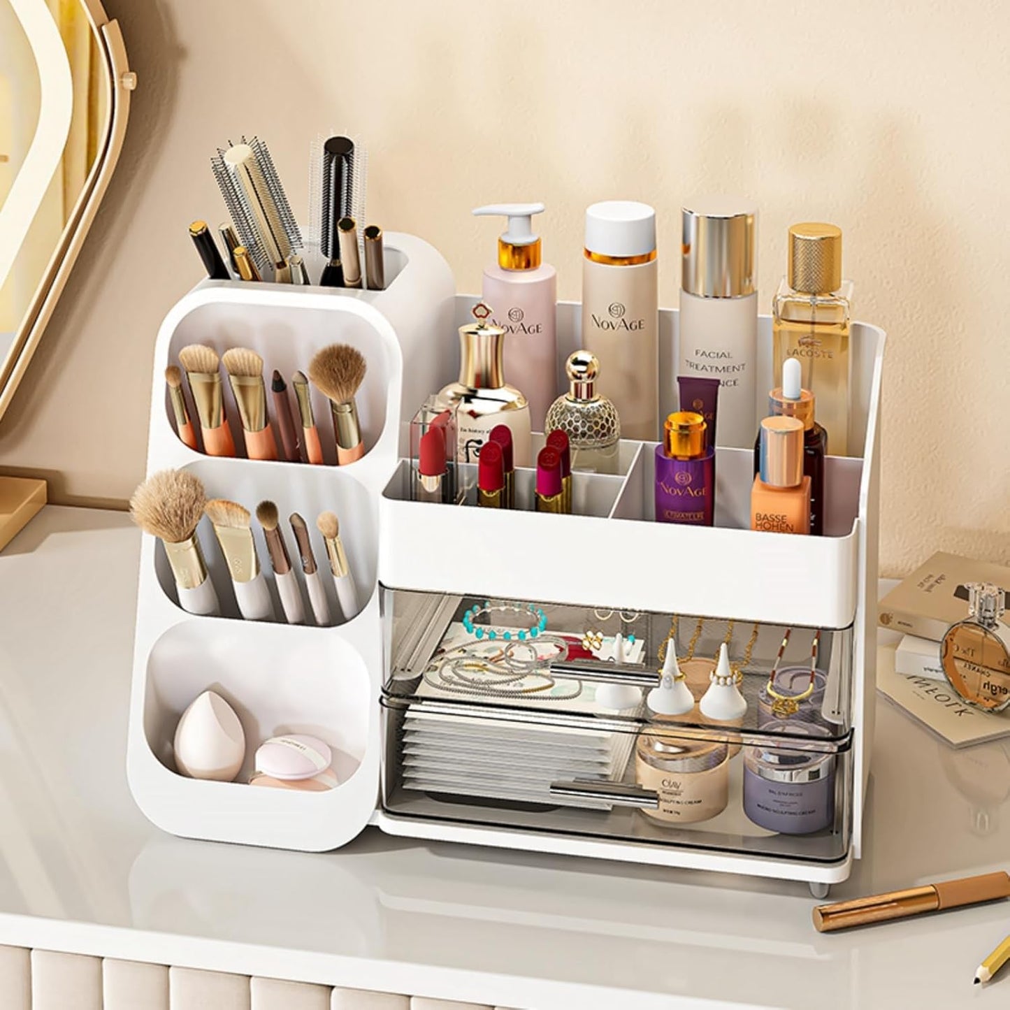 Makeup Organizer with Drawers – White Cosmetic Storage for Vanity