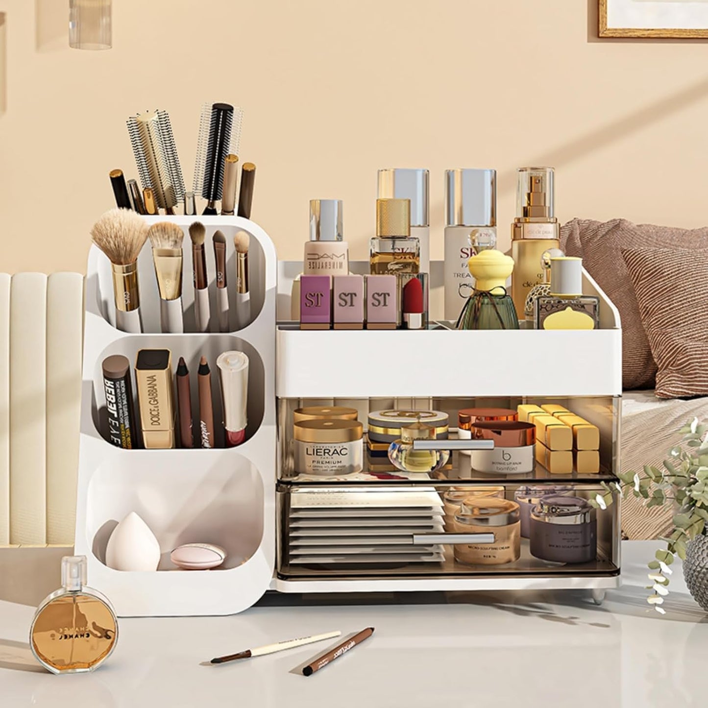 Makeup Organizer with Drawers – White Cosmetic Storage for Vanity