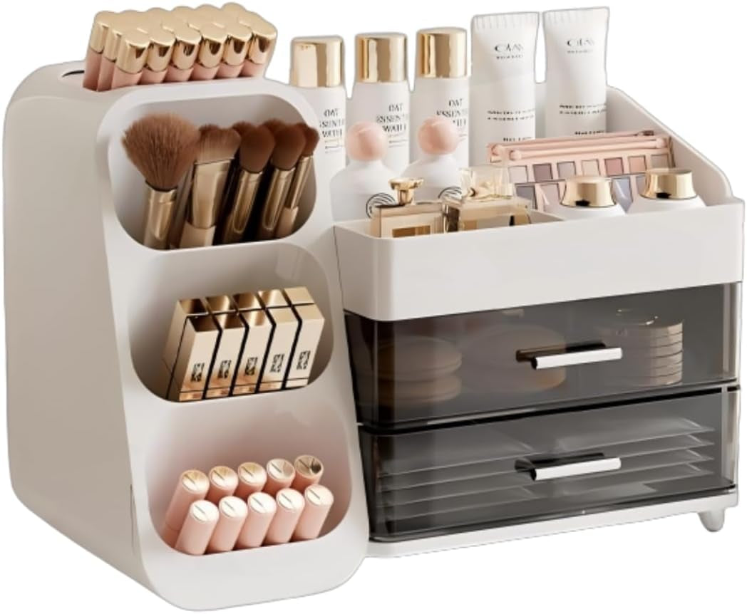 Makeup Organizer with Drawers – White Cosmetic Storage for Vanity