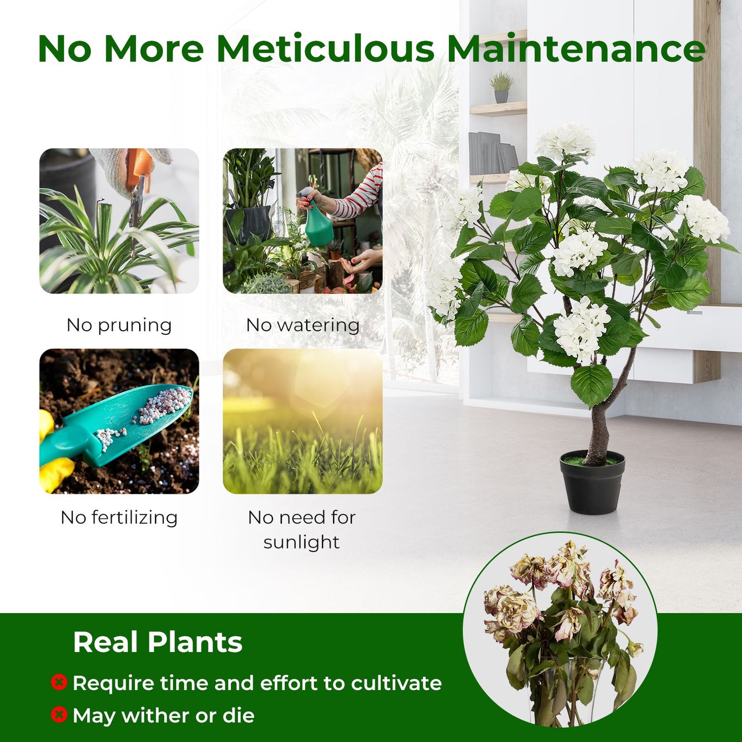 Elegant Artificial Hydrangea Tree – 11 White Blossoms for Timeless Beauty