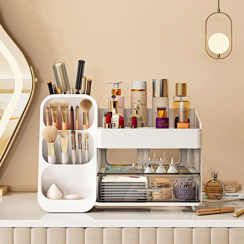 Makeup Organizer with Drawers – White Cosmetic Storage for Vanity