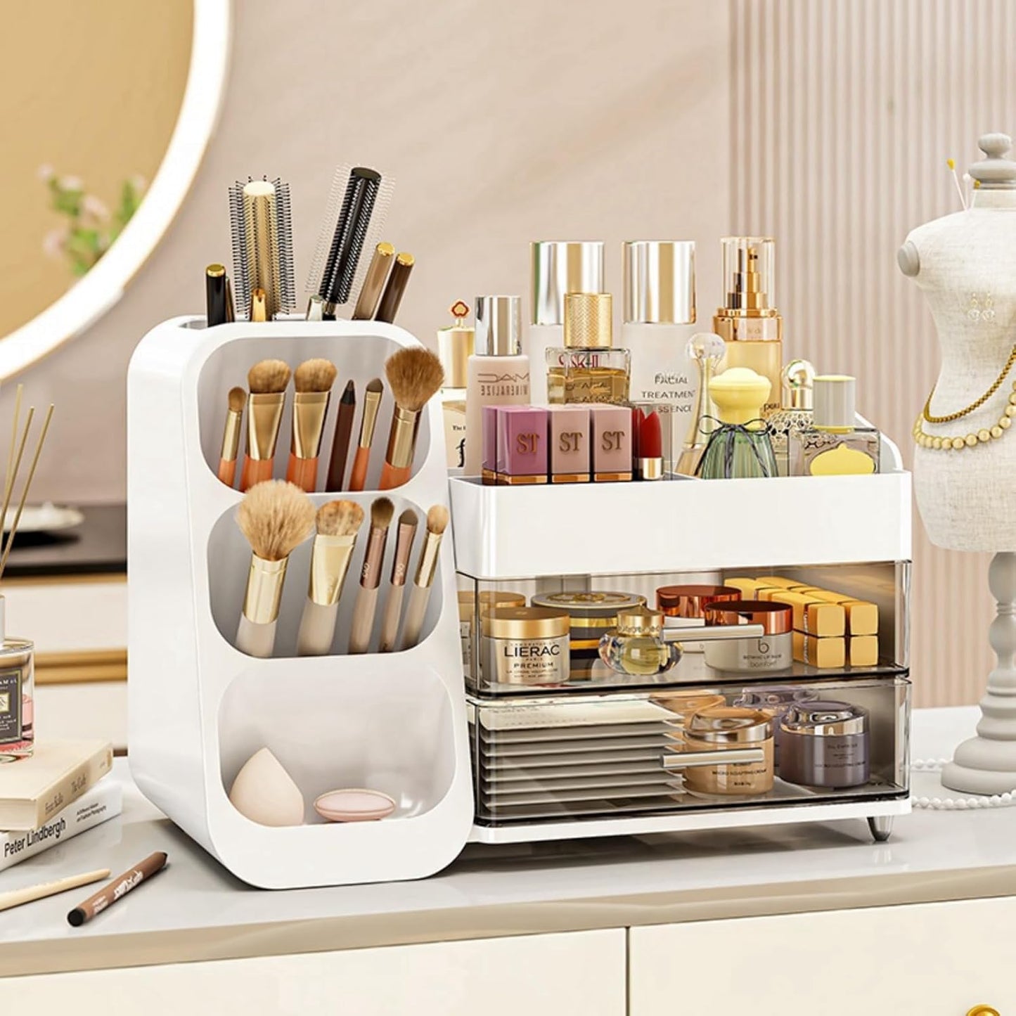 Makeup Organizer with Drawers – White Cosmetic Storage for Vanity