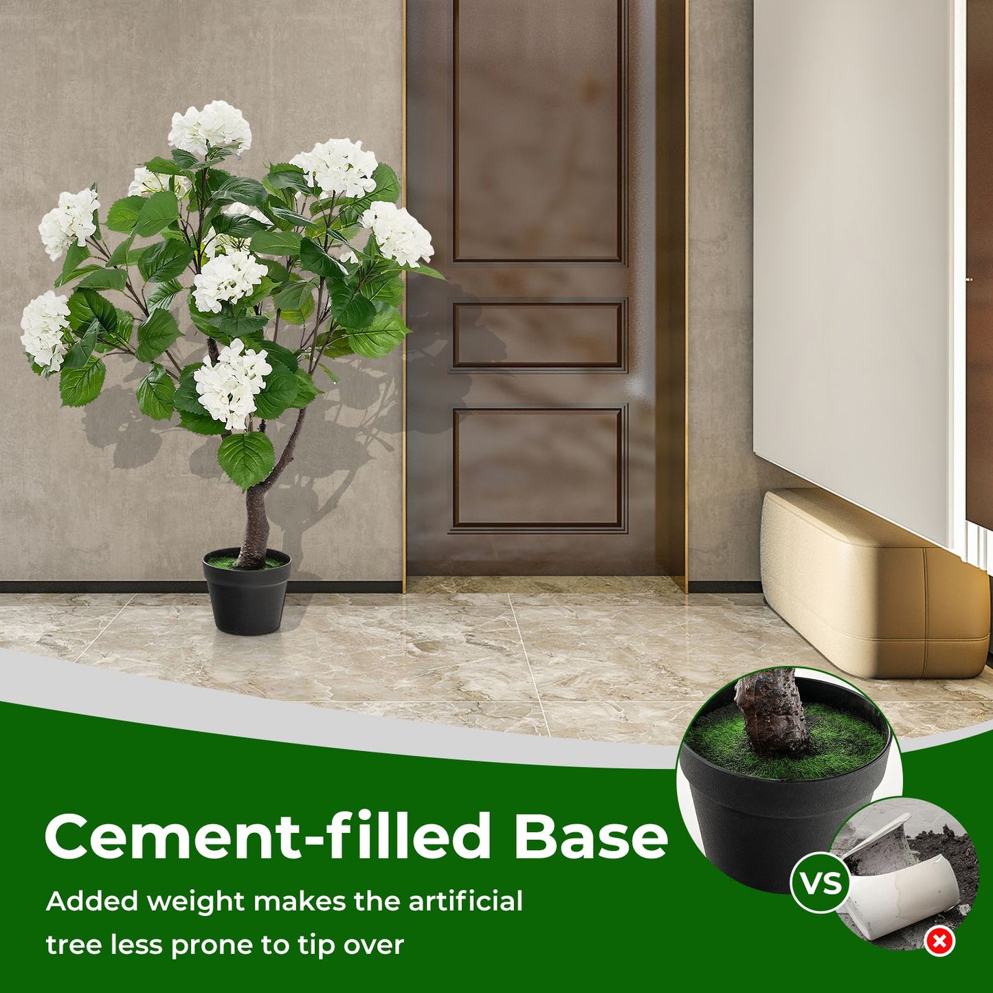 Elegant Artificial Hydrangea Tree – 11 White Blossoms for Timeless Beauty