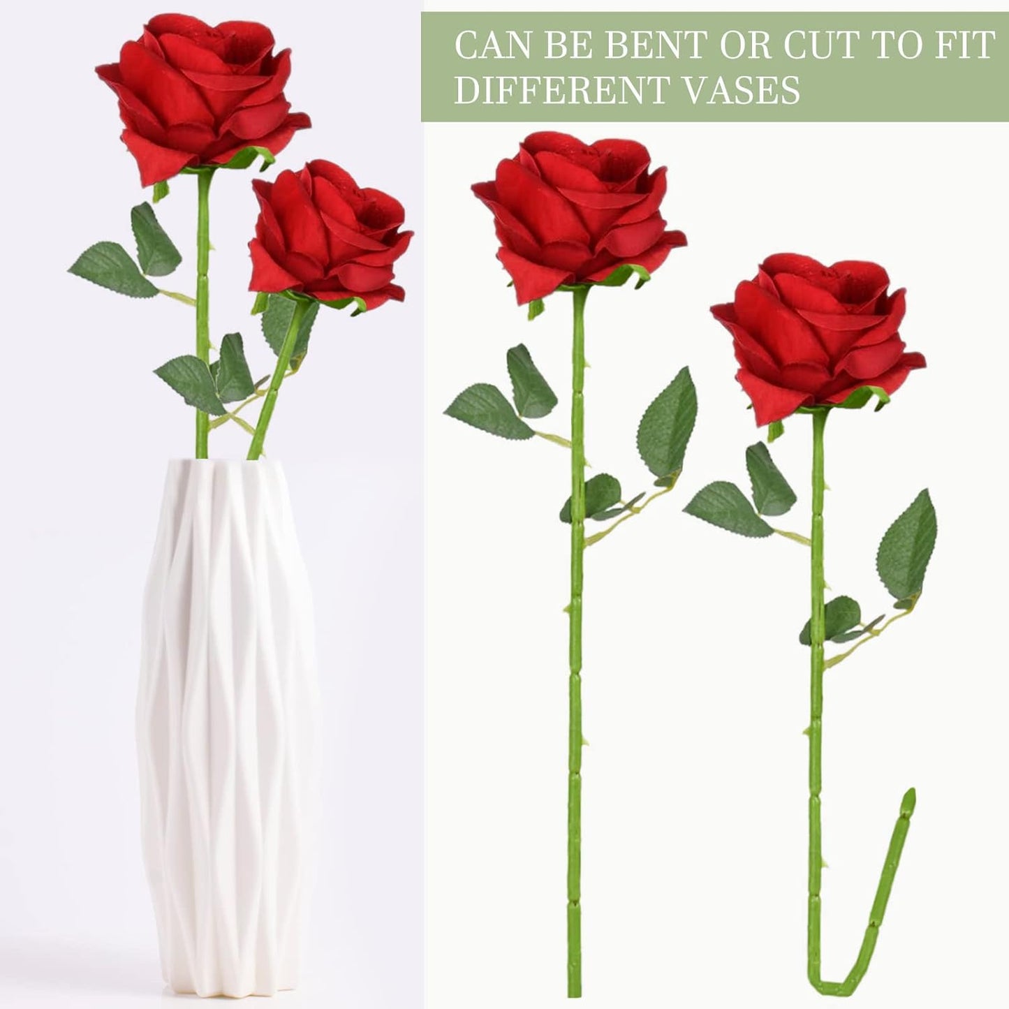 12pcs Red Faux Roses – Long Stem Flowers for Decor