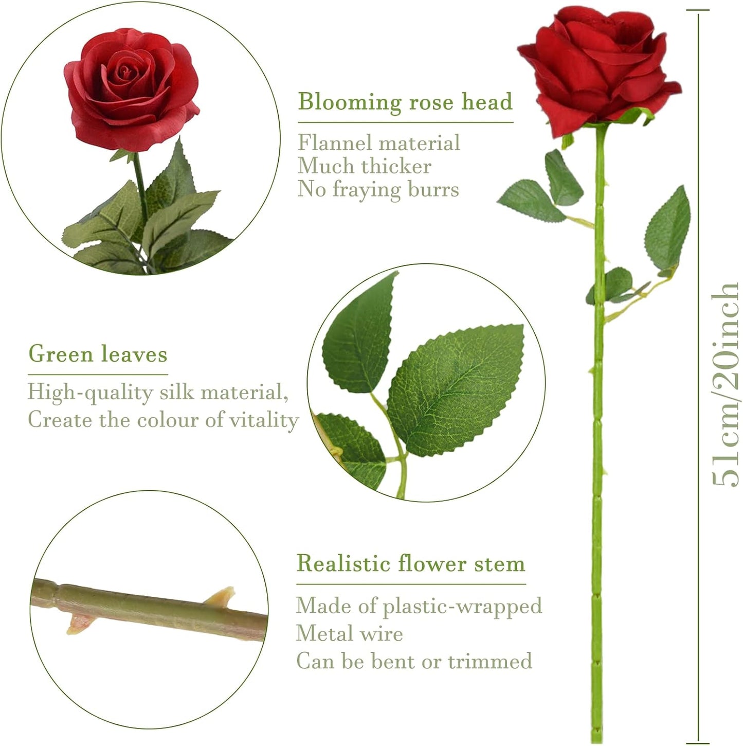 12pcs Red Faux Roses – Long Stem Flowers for Decor