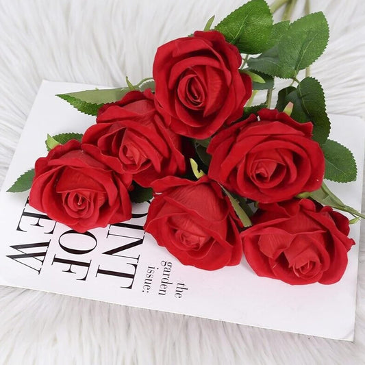 12pcs Red Faux Roses – Long Stem Flowers for Decor