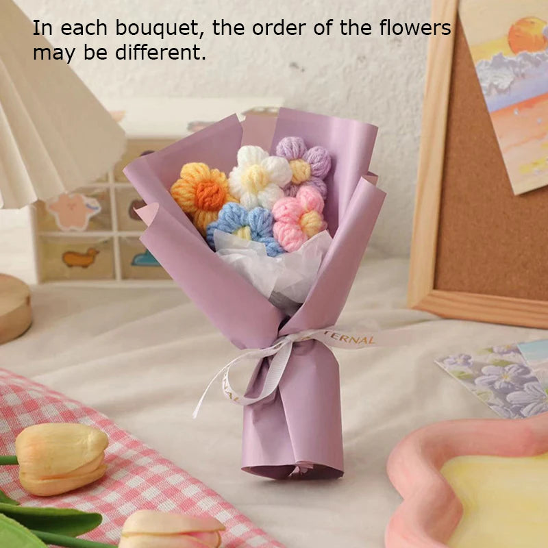 Handmade Mini Crochet Flower Bouquet – Colorful Home Decor