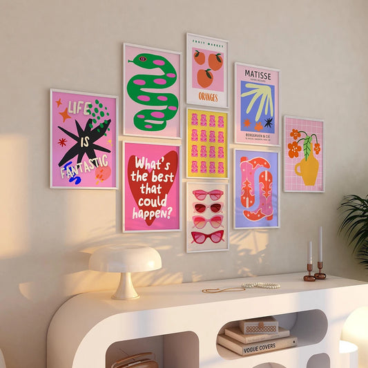 Trendy Maximalist Poster Set – Hot Pink Dopamine Wall Art