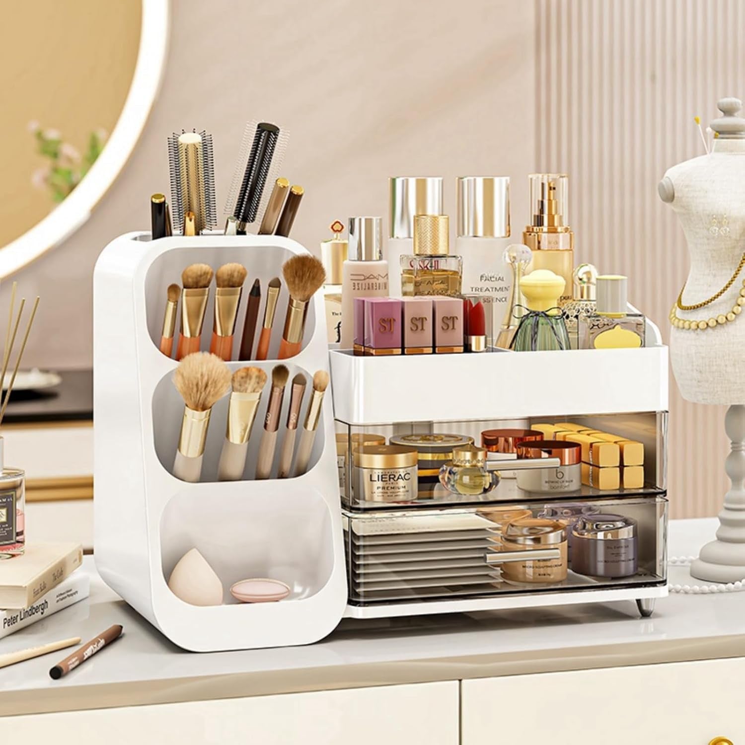 Makeup Organizer with Drawers – White Cosmetic Storage for Vanity